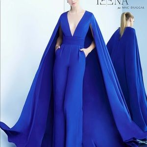 Blue Ieena MacDuggal jumpsuit with cape